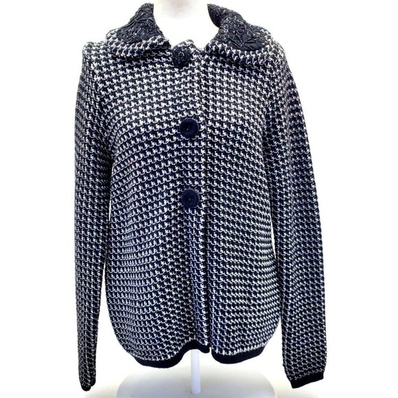 TWINSET Simona Barbieri M Coat Jacket Wool Black White Checkered Sequenced BNWT!